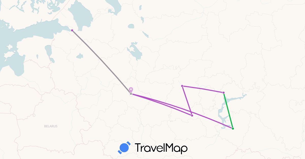 TravelMap itinerary: driving, bus, plane, train in Russia (Europe)